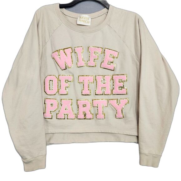 Judith March Tops - Judith March Wife of the Party Cropped Oversized Sweatshirt Women's Small Beige